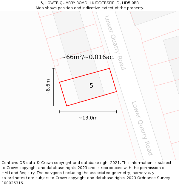 5, LOWER QUARRY ROAD, HUDDERSFIELD, HD5 0RR: Plot and title map