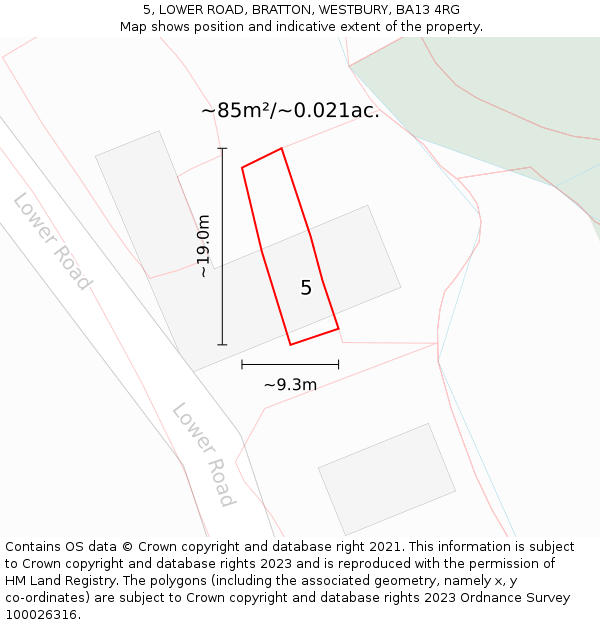 5, LOWER ROAD, BRATTON, WESTBURY, BA13 4RG: Plot and title map