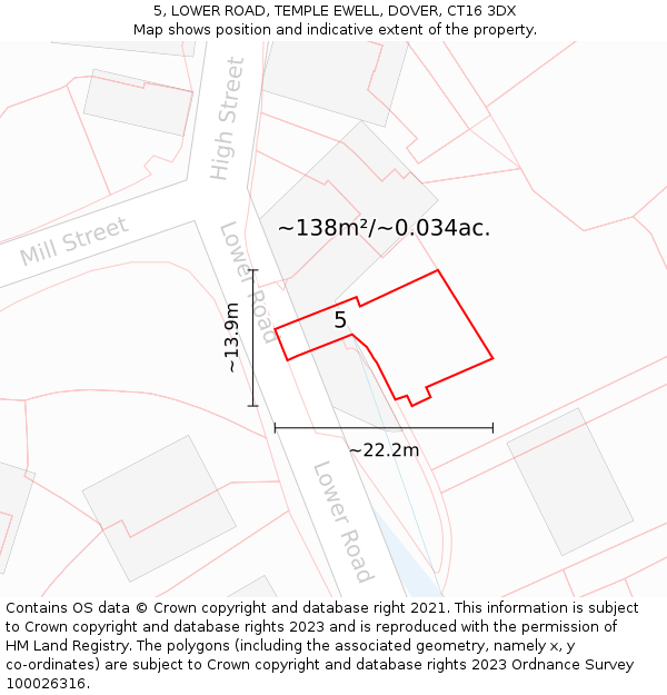 5, LOWER ROAD, TEMPLE EWELL, DOVER, CT16 3DX: Plot and title map
