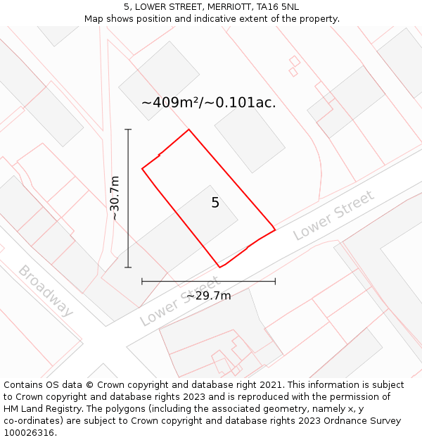 5, LOWER STREET, MERRIOTT, TA16 5NL: Plot and title map