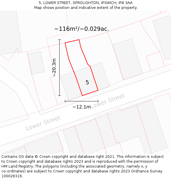 5, LOWER STREET, SPROUGHTON, IPSWICH, IP8 3AA: Plot and title map