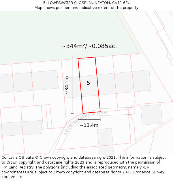 5, LOWESWATER CLOSE, NUNEATON, CV11 6EU: Plot and title map