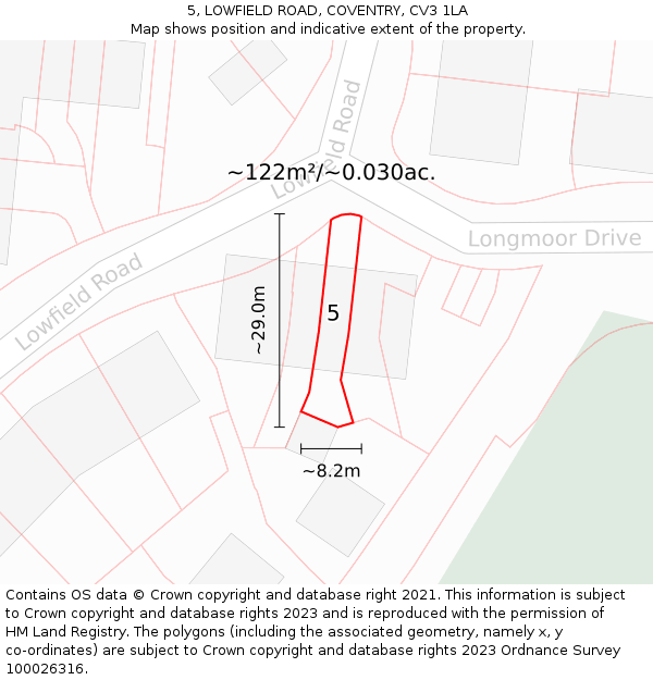 5, LOWFIELD ROAD, COVENTRY, CV3 1LA: Plot and title map
