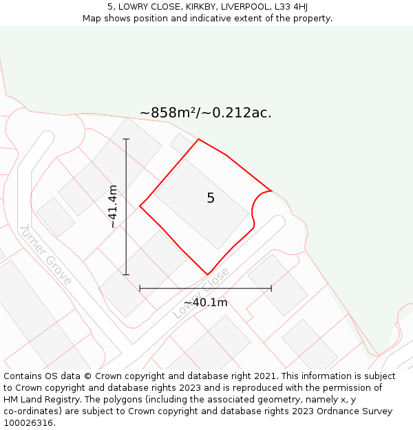 5, LOWRY CLOSE, KIRKBY, LIVERPOOL, L33 4HJ: Plot and title map