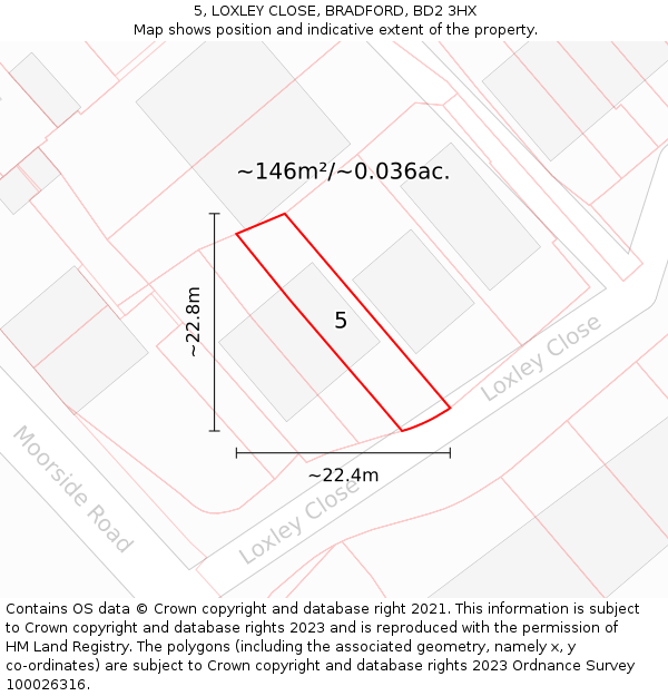 5, LOXLEY CLOSE, BRADFORD, BD2 3HX: Plot and title map