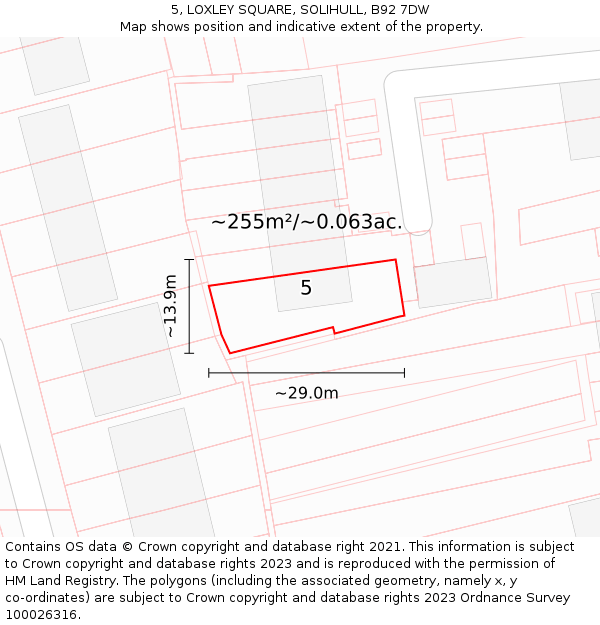 5, LOXLEY SQUARE, SOLIHULL, B92 7DW: Plot and title map