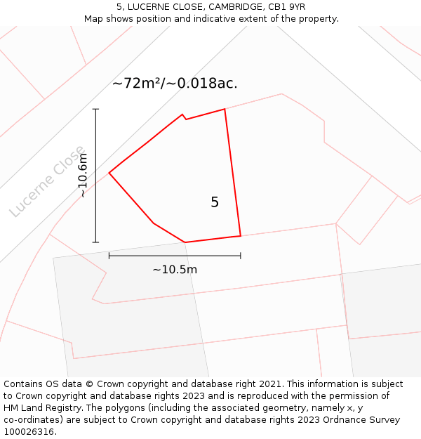 5, LUCERNE CLOSE, CAMBRIDGE, CB1 9YR: Plot and title map