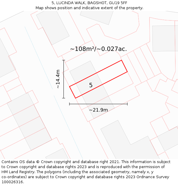 5, LUCINDA WALK, BAGSHOT, GU19 5FF: Plot and title map
