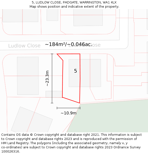 5, LUDLOW CLOSE, PADGATE, WARRINGTON, WA1 4LX: Plot and title map