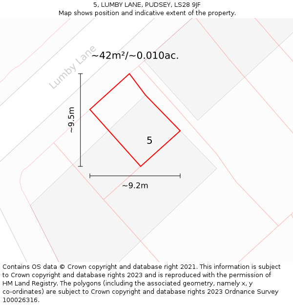5, LUMBY LANE, PUDSEY, LS28 9JF: Plot and title map