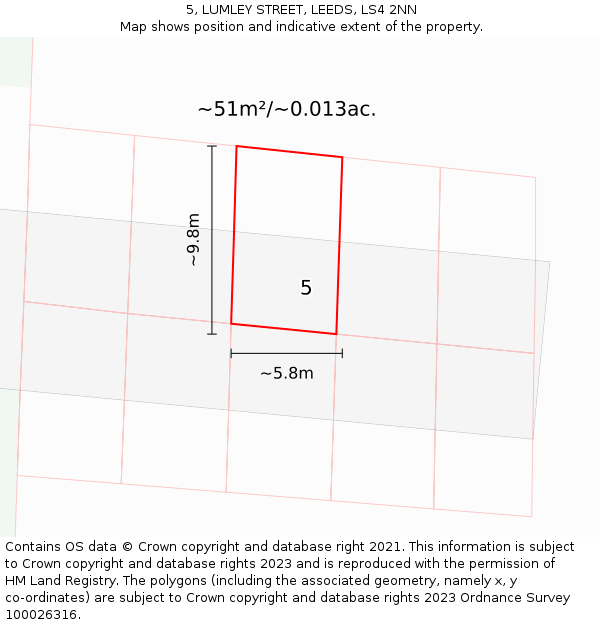 5, LUMLEY STREET, LEEDS, LS4 2NN: Plot and title map