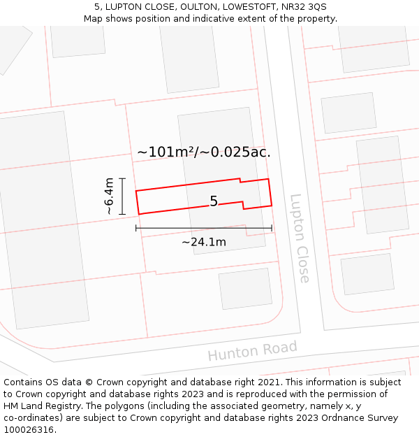 5, LUPTON CLOSE, OULTON, LOWESTOFT, NR32 3QS: Plot and title map