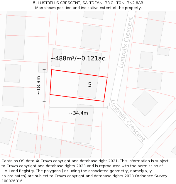 5, LUSTRELLS CRESCENT, SALTDEAN, BRIGHTON, BN2 8AR: Plot and title map