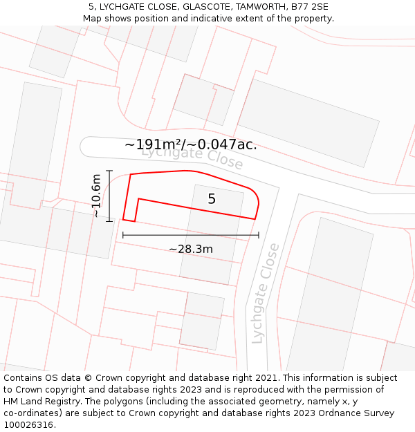 5, LYCHGATE CLOSE, GLASCOTE, TAMWORTH, B77 2SE: Plot and title map