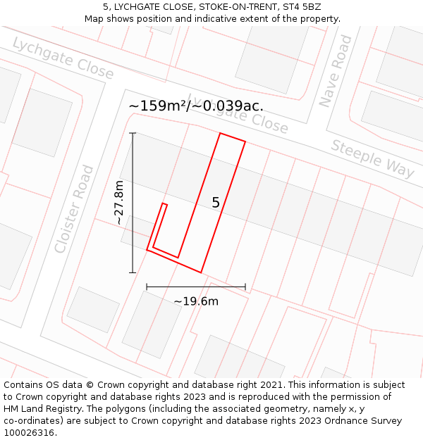 5, LYCHGATE CLOSE, STOKE-ON-TRENT, ST4 5BZ: Plot and title map