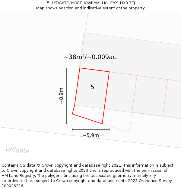 5, LYDGATE, NORTHOWRAM, HALIFAX, HX3 7EJ: Plot and title map