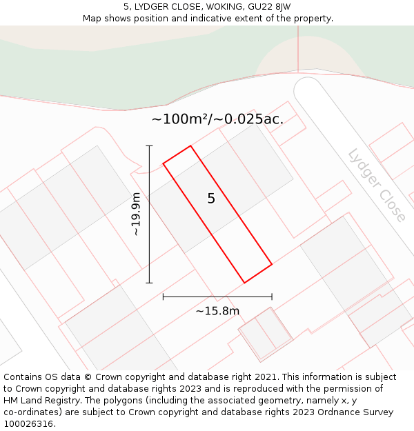 5, LYDGER CLOSE, WOKING, GU22 8JW: Plot and title map