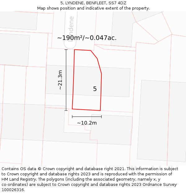 5, LYNDENE, BENFLEET, SS7 4DZ: Plot and title map