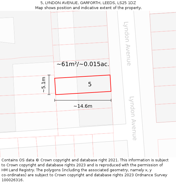 5, LYNDON AVENUE, GARFORTH, LEEDS, LS25 1DZ: Plot and title map