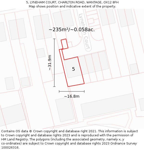 5, LYNEHAM COURT, CHARLTON ROAD, WANTAGE, OX12 8FH: Plot and title map