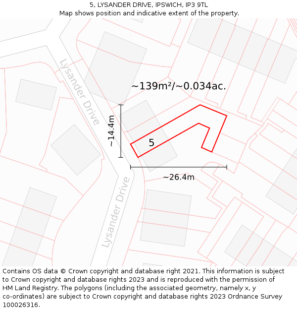5, LYSANDER DRIVE, IPSWICH, IP3 9TL: Plot and title map