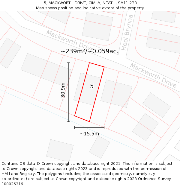 5, MACKWORTH DRIVE, CIMLA, NEATH, SA11 2BR: Plot and title map