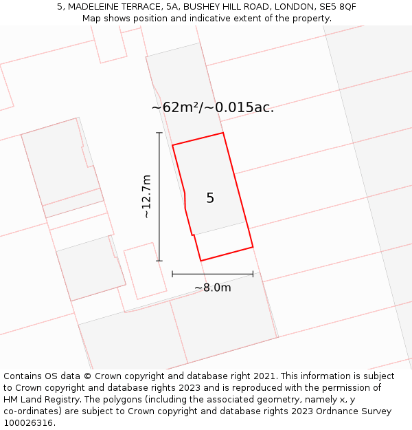 5, MADELEINE TERRACE, 5A, BUSHEY HILL ROAD, LONDON, SE5 8QF: Plot and title map