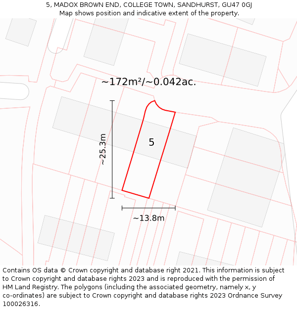 5, MADOX BROWN END, COLLEGE TOWN, SANDHURST, GU47 0GJ: Plot and title map