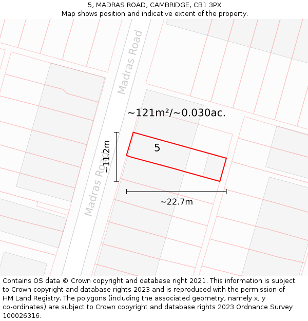 5, MADRAS ROAD, CAMBRIDGE, CB1 3PX: Plot and title map