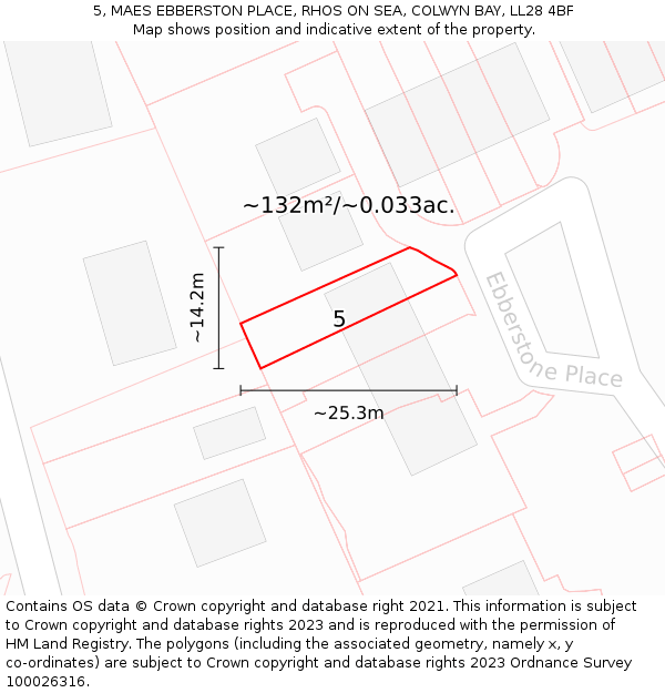 5, MAES EBBERSTON PLACE, RHOS ON SEA, COLWYN BAY, LL28 4BF: Plot and title map