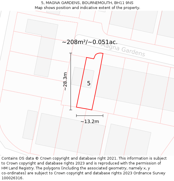 5, MAGNA GARDENS, BOURNEMOUTH, BH11 9NS: Plot and title map