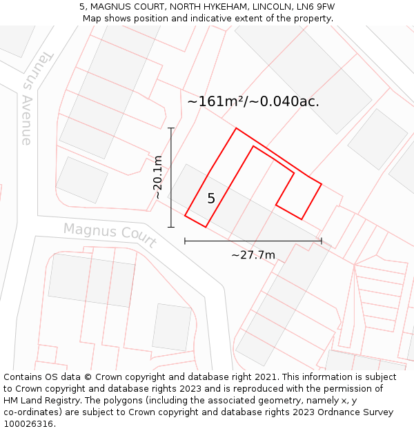 5, MAGNUS COURT, NORTH HYKEHAM, LINCOLN, LN6 9FW: Plot and title map