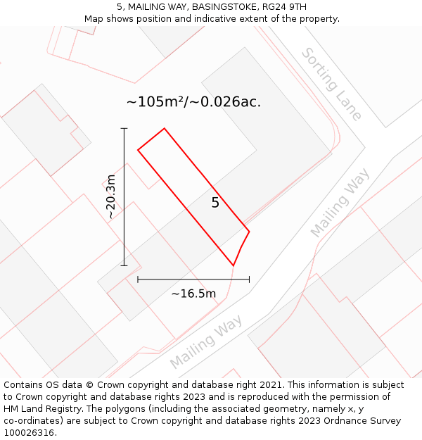 5, MAILING WAY, BASINGSTOKE, RG24 9TH: Plot and title map
