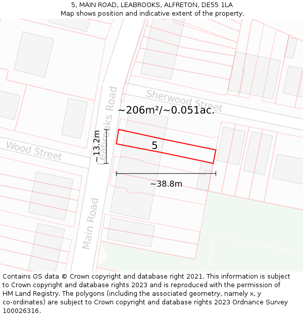 5, MAIN ROAD, LEABROOKS, ALFRETON, DE55 1LA: Plot and title map