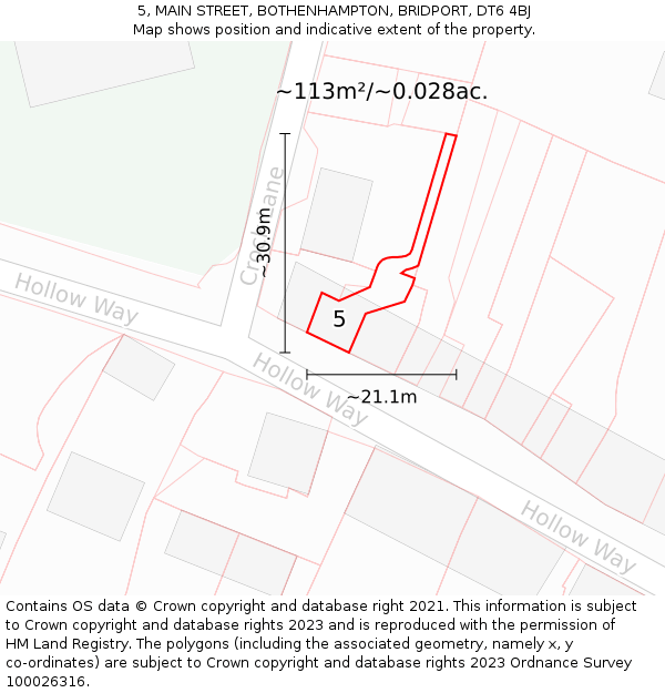 5, MAIN STREET, BOTHENHAMPTON, BRIDPORT, DT6 4BJ: Plot and title map