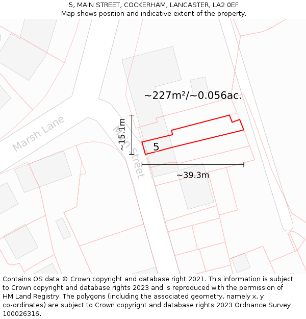5, MAIN STREET, COCKERHAM, LANCASTER, LA2 0EF: Plot and title map