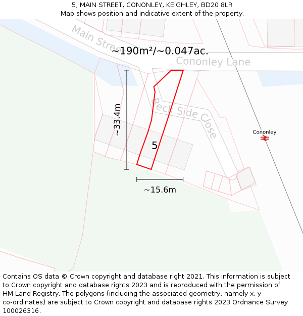 5, MAIN STREET, CONONLEY, KEIGHLEY, BD20 8LR: Plot and title map