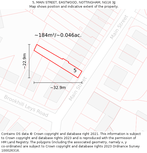 5, MAIN STREET, EASTWOOD, NOTTINGHAM, NG16 3JJ: Plot and title map