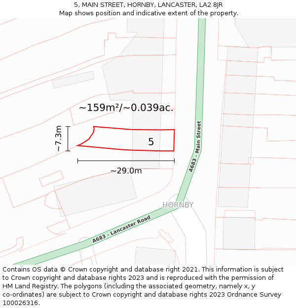 5, MAIN STREET, HORNBY, LANCASTER, LA2 8JR: Plot and title map