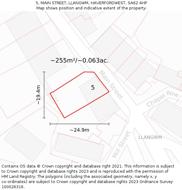 5, MAIN STREET, LLANGWM, HAVERFORDWEST, SA62 4HP: Plot and title map