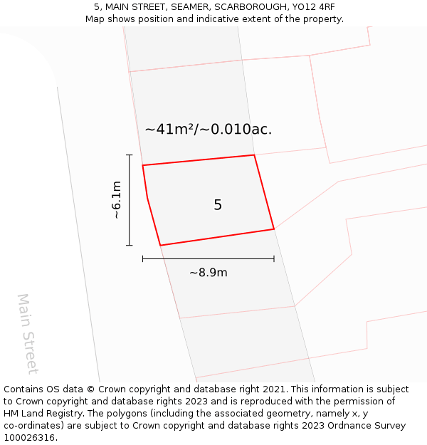 5, MAIN STREET, SEAMER, SCARBOROUGH, YO12 4RF: Plot and title map