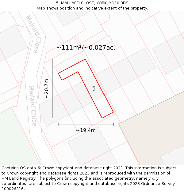 5, MALLARD CLOSE, YORK, YO10 3BS: Plot and title map