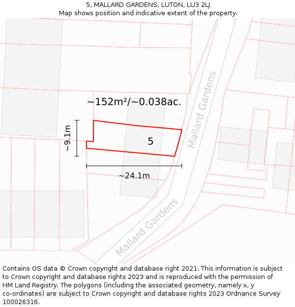 5, MALLARD GARDENS, LUTON, LU3 2LJ: Plot and title map