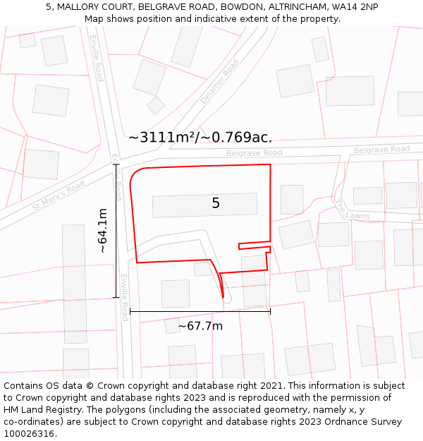 5, MALLORY COURT, BELGRAVE ROAD, BOWDON, ALTRINCHAM, WA14 2NP: Plot and title map