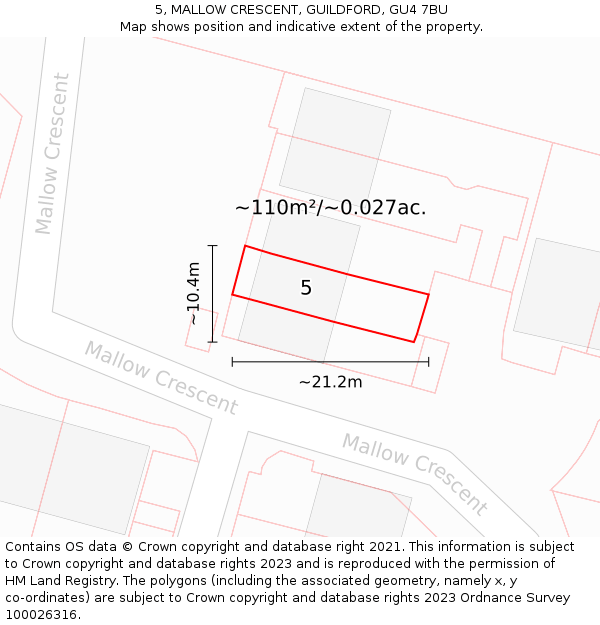 5, MALLOW CRESCENT, GUILDFORD, GU4 7BU: Plot and title map