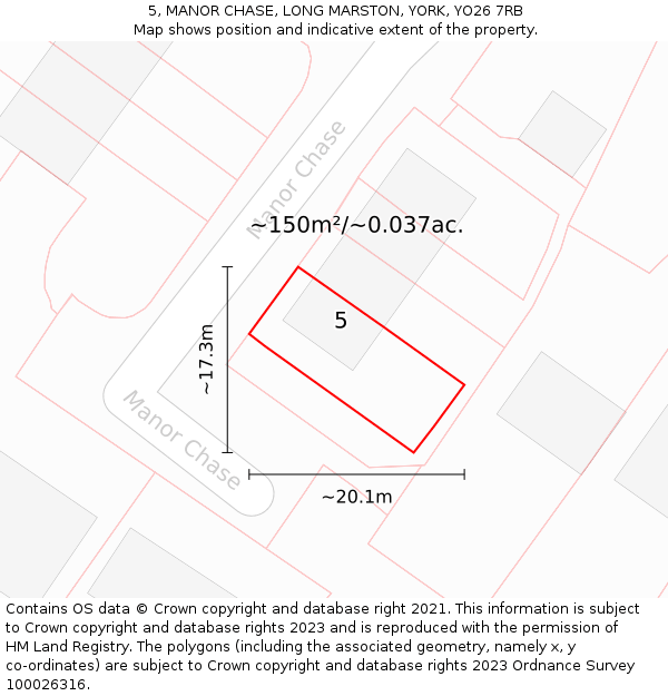 5, MANOR CHASE, LONG MARSTON, YORK, YO26 7RB: Plot and title map