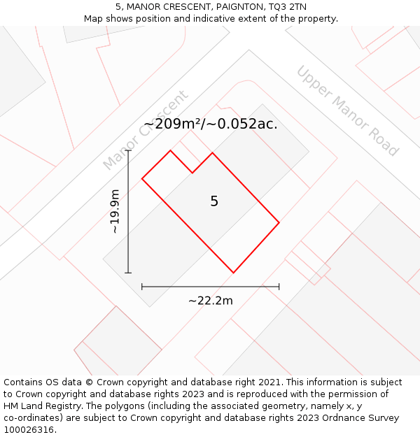 5, MANOR CRESCENT, PAIGNTON, TQ3 2TN: Plot and title map