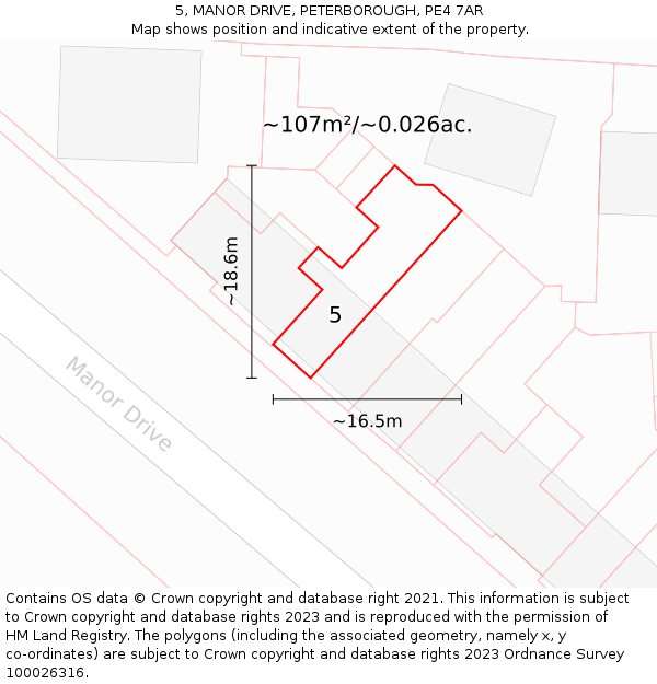 5, MANOR DRIVE, PETERBOROUGH, PE4 7AR: Plot and title map