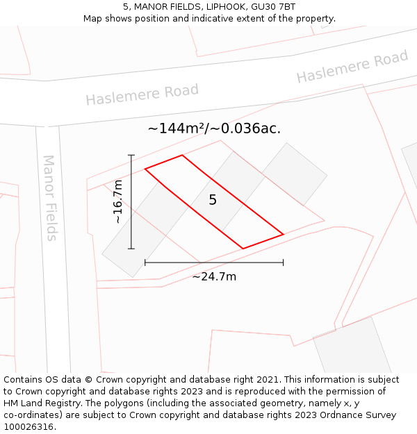 5, MANOR FIELDS, LIPHOOK, GU30 7BT: Plot and title map