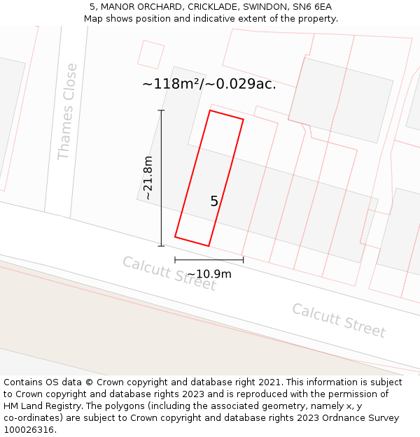 5, MANOR ORCHARD, CRICKLADE, SWINDON, SN6 6EA: Plot and title map